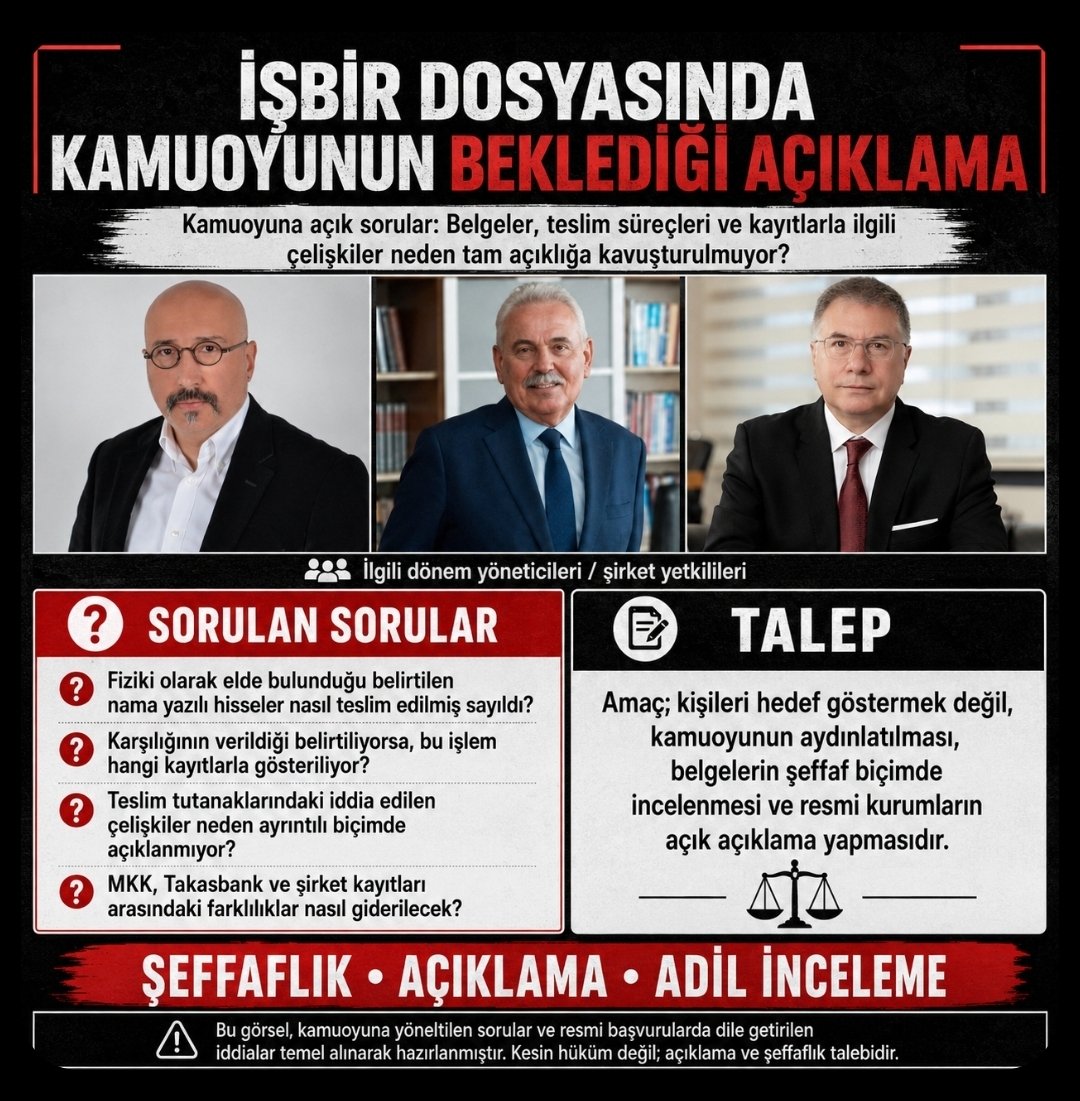 OlcayT35's tweet photo. 🚨 SİZE BİR SKANDAL DAHA ANLATAYIM.

Gurbetçi aileler yıllarca para yatırarak İşbir Holding’i kurdu. Bugün ise kurucu ailelere “para yatırmadınız, hisseleriniz değersiz” deniliyor.

Bizim ailemize de aynısı yapıldı. Yaşlı dedemizin nama yazılı hisselerinin bir kısmı teslim edilmiş gibi gösterildi. Ancak MKK kayıtlarımız 0. Noter tasdikli fiziki hisselerimizin bir kısmı ise hâlâ elimizde.

O halde soruyoruz:

Biz bütün hisseleri teslim etmediysek, siz hangi hisseleri aldınız? Kimin üzerine geçirdiniz? MKK kaydı, virman kaydı, seri numarası nerede?

Şirket önce ortaklık pay defterinin kaybolduğunu, sonra imha edildiğini söyledi. Üstelik bazı teslim tutanaklarının “yanlışlıkla düzenlendiğine” dair şirket beyanı da elimizde.

Milyonlarca liralık hisseler yanlışlıkla mı teslim alınır ve başkasının üzerine geçirilir?

Yıllardır kurumlara başvuruyoruz:

SPK biliyor.
Ticaret Bakanlığı biliyor.
Hazine ve Maliye Bakanlığı biliyor.
Savcılık ve Emniyet biliyor.

Ben bizzat SPK Kurul Başkan Vekili Enver Usca ve Ticaret Bakanlığından Recep Yılmaz ile görüştüm. Belgeleri ve çelişkileri anlattım. Buna rağmen sonuç yok.

Daha da vahimi; eski üst düzey SPK yöneticileri şirket bünyesinde, şirket avukatının ailesi üst düzey devlet bağlantılarına sahip, kardeşi şirket yönetiminde. Şirketin muhasebe yöneticilerinden biri milyonluk hisse satışı yapıyor; eşinin Hazine ve Maliye Bakanlığı bağlantısı bulunuyor.

Hazine’ye şikâyet ediyoruz, gelen cevap:

“SPK size cevap verdi.”

Sayın Osman Çelik, mesele tam da bu:

SPK esas sorularımıza cevap vermiyor.

Bizde fiziki hisse var.
Noter tasdiki var.
Teslim tutanakları var.
MKK’da 0 kayıt var.
Şirket beyanları var.

Kurucu ailelerin hisseleri nerede?

Bu kadar belgeye rağmen neden gerçek bir inceleme yapılmıyor?

GEÇ GELEN ADALET, ADALET DEĞİLDİR.

#İşbirHolding #SPK #HazineVeMaliyeBakanlığı #TicaretBakanlığı #MKK #Borsa #SermayePiyasası #Adalet @RTErdogan @mustafaakis @mustafaciftcitr @abakingurlek @Akparti @spkgovtr @HMBakanligi @ticaret @tcbestepe @ozgurozeliletsm @tvOnlar @cevheriguven @cevheritv @cenginyurt52 @_cevdetyilmaz #fon #borsa #hissemağdurları #isbir #işbirHolding #issen #masak #mkk #Çiğdemakis #Akkus @haruncevik