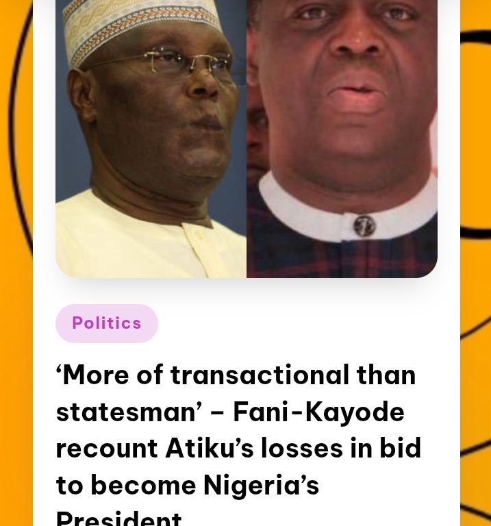 henriscounty's tweet photo. ‘More of transactional than statesman’ – Fani-Kayode recount Atiku’s losses in bid to become Nigeria’s President... https://t.co/yCzw1GKbgl https://t.co/d0udIJpLx3