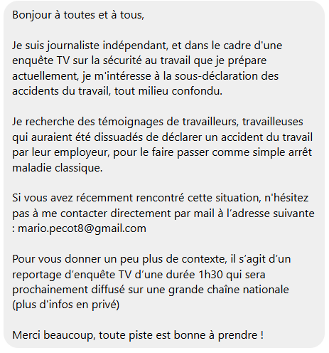 DuAccident's tweet photo. Sous-déclaration des accidents du travail - appel à témoignages
Contacter : mario.pecot8@gmail.com https://t.co/xQNPHKzzfs