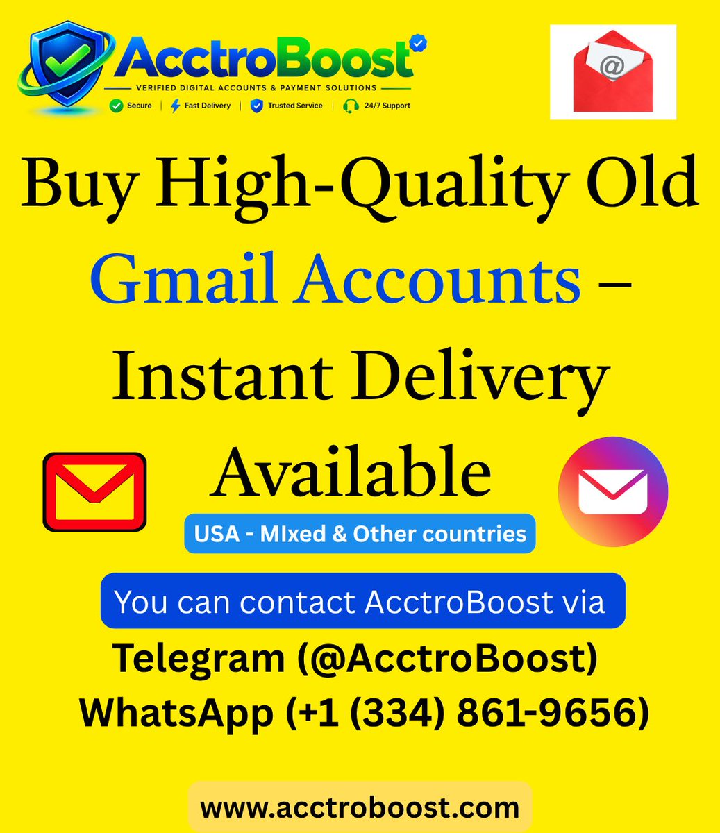 AcctroBoost's tweet photo. 🚀 Need reliable, aged Gmail accounts for your marketing campaigns or business outreach?

✅ 100% Phone Verified &amp; Aged ✅ High Deliverability &amp; Trust 
https://t.co/0bpPNj8rfh
#GmailAccounts #BuyGmailAccounts #AgedGmail #DigitalMarketing #EmailMarketing #AcctroBoost https://t.co/dBR0mixH7j