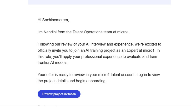 Sochi_AB's tweet photo. Finally bagged my first deal on Micro1.
After many declined applications.
God Is Good Bruv. 🙌 https://t.co/sCrWwlYJI4