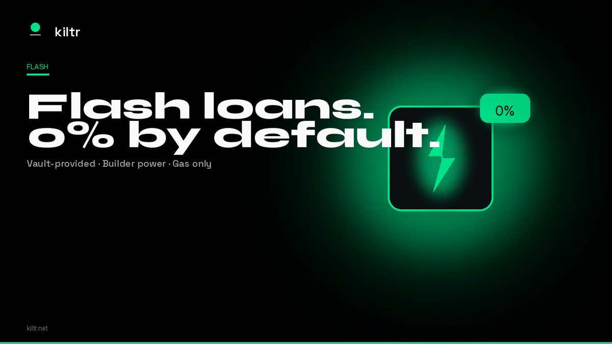 KiltrProtocol's tweet photo. Flash loans at 0% by default

The Vault can provide flash loans inside a single transaction. Kiltr's flash-loan fee is 0% by default — the Vault charges nothing beyond gas.

Builder power on-chain. Same settlement layer as every swap and join.

https://t.co/udVDMpAFx3

Educational content. Not investment advice.
Independent — not affiliated with or endorsed by Robinhood.

$KILTR CA: 0x985ff6B07d77121eBBb4074c35b7a022D61123AD
