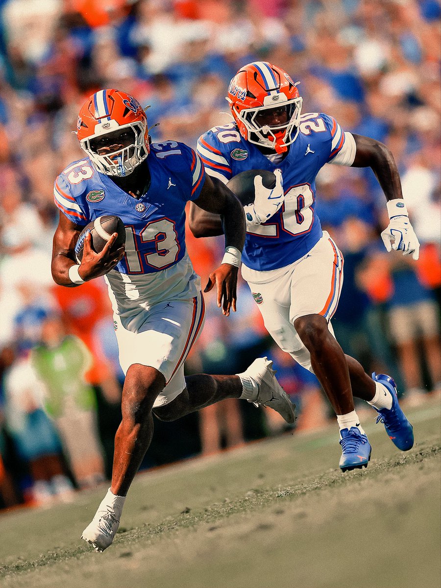 GatorsFB's tweet photo. Two-headed monster 😈😈 

The first RB duo to each rush for 100 yards in a game since 2022 🐊 https://t.co/PkFUQEFdSE