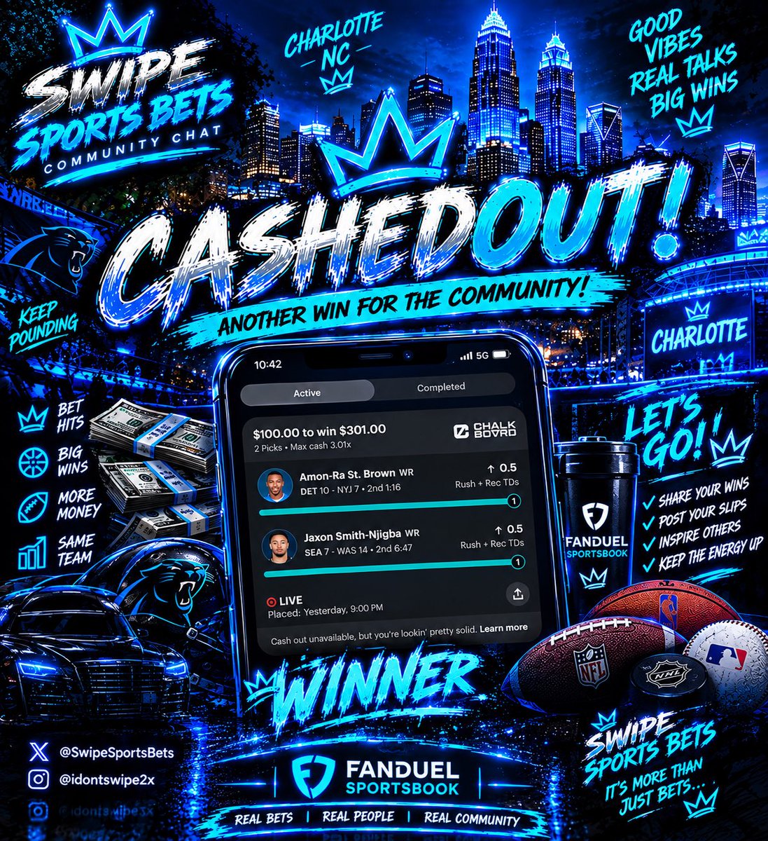 SwipeSportsBets's tweet photo. We just glitched the books for the community cash us out ⚡️
#Chalkboard #Gambling𝕏 #NflProps #anytimetd https://t.co/ViQj3sqmuJ