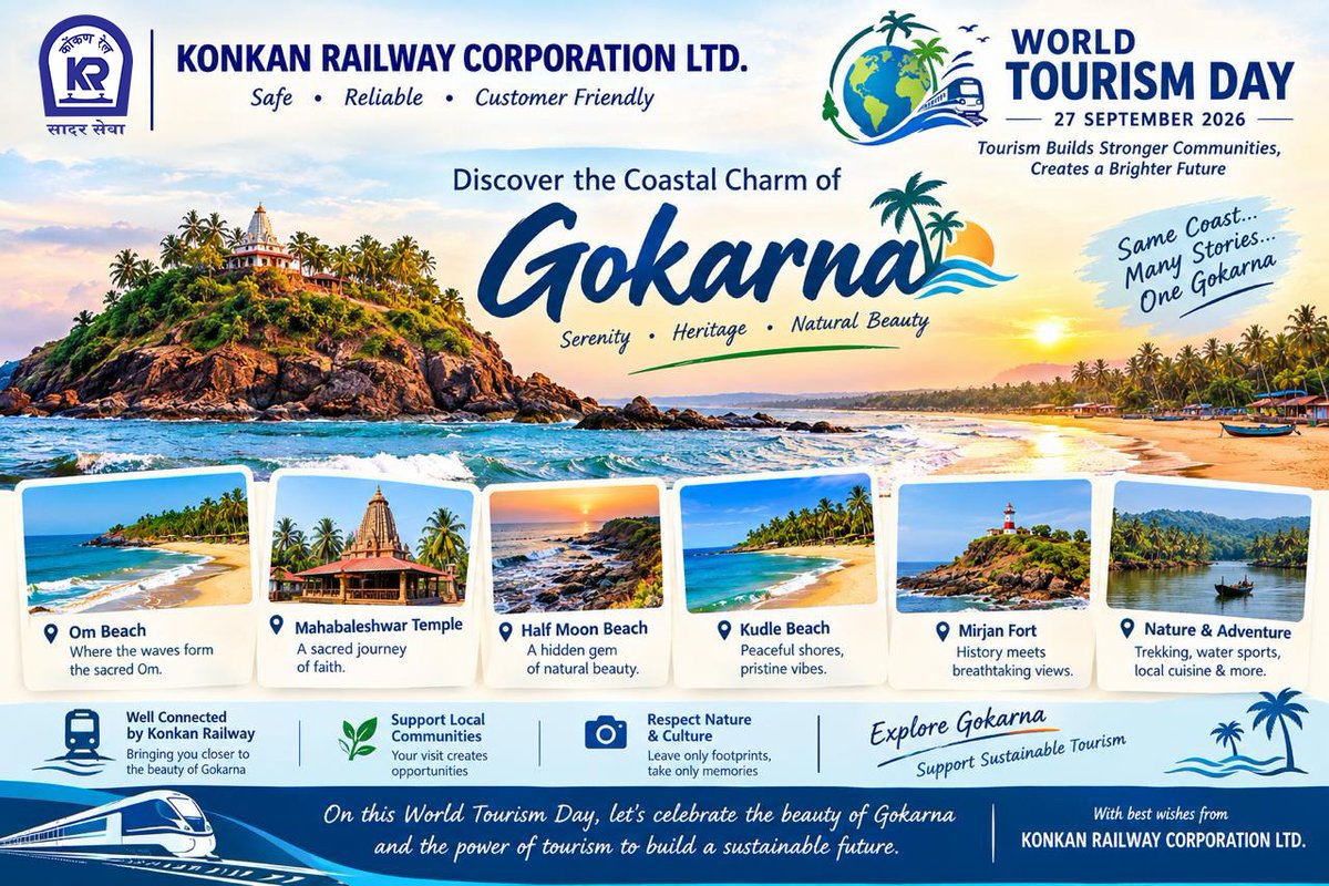 KonkanRailway's tweet photo. On #WorldTourismDay, a special talk was held at Gokarna Railway Station highlighting the religious, cultural and historical significance of Gokarna, along with Konkan Railway’s role in connecting people and supporting tourism in the region.

#SwachhataHiSeva2026 #SadarSeva https://t.co/9utUAeMDdP