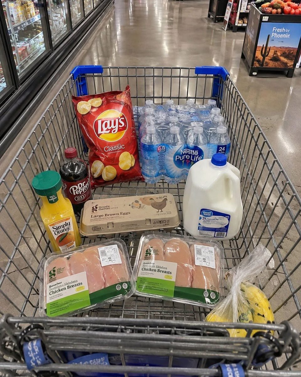 gilbertjimp's tweet photo. This is what $60 in groceries gets you in AZ these days.

Chicken, eggs, milk, water, juice, a few drinks, chips, and a couple of basic essentials  and the cart still doesn’t look very full.

How are AZ families supposed to keep up when the basics keep getting more expensive? https://t.co/X4z418LAkQ
