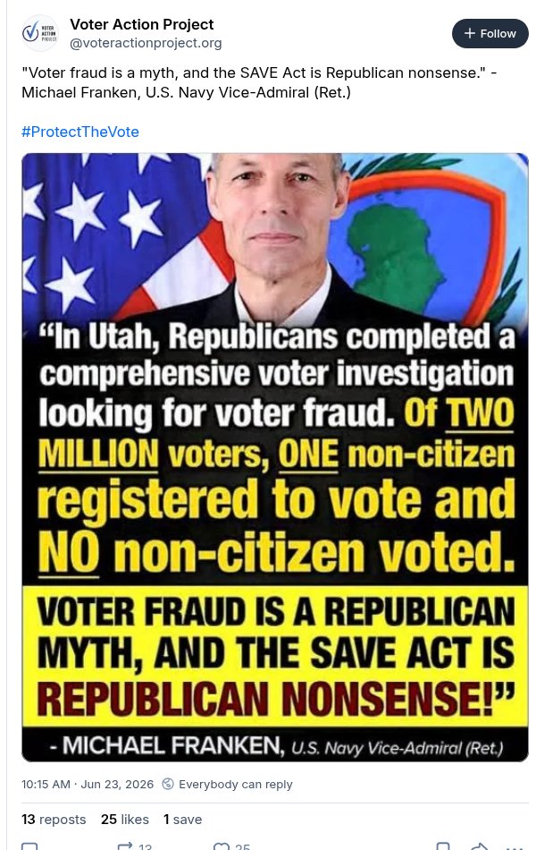 libs_talking_2's tweet photo. Voter fraud is a myth." SAVE Act is "nonsense," they say. https://t.co/AoPcnbLVUP