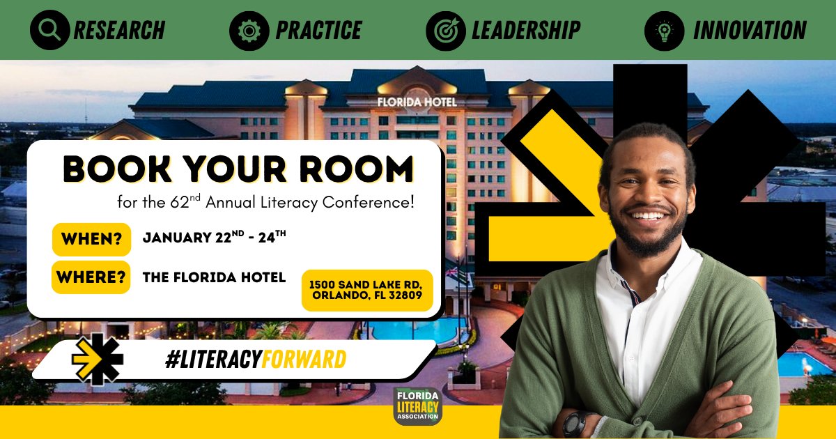 FlaReads's tweet photo. BOOK your ROOM for the Florida Literacy Association's 62nd Annual Literacy Conference. Rooms on-site always sell out quickly, so grab yours ASAP! #literacyforward

Book Your Room: https://t.co/hhj20s78Jv

Also, you can register for the conference here: https://t.co/5M6ghYmfWT https://t.co/p34mUE5IB1