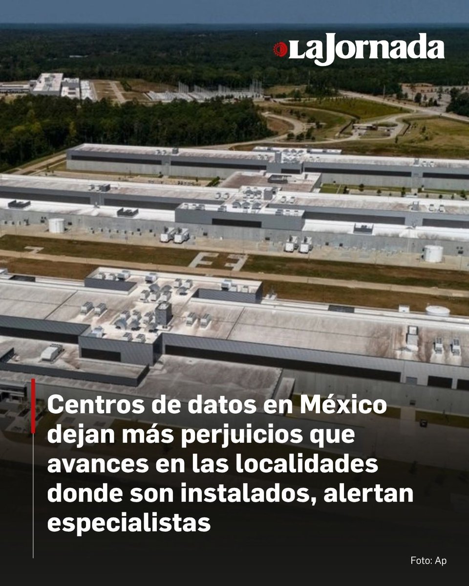 lajornadaonline's tweet photo. ⚠️ Los centros de datos se están desarrollando de manera veloz e intempestiva mientras la regulación fiscal y medioambiental va “bastante atrás”; estas “fábricas de la economía digital” no sólo se están ubicando en territorios vulnerables, sino que también están cimentando una nueva dependencia entre los países del centro y la periferia, como en los años 60, pero ahora en lo digital,

Dan falsas promesas de beneficio económico. Alerta Oxfam de riesgos en México.

Lee más aquí 👇
https://t.co/CkpmTZdzBc