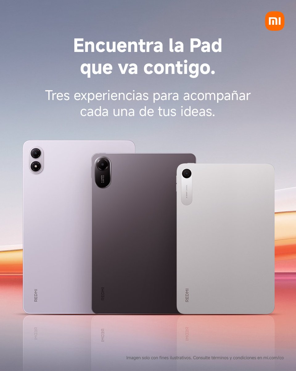 XiaomiColombia's tweet photo. Encuentra la Pad que va contigo.
✨ Tres experiencias, diferentes formas de disfrutar, crear y hacer más. ¿Cuál es la tuya? 👀
Descúbrelas todas en https://t.co/2WuYR5Dw2W y Xiaomi Stores.
#XiaomiColombia #XiaomiStores #Xiaomi #Pads #REDMIPad2 #REDMIPad2Pro #REDMIPad29.7 https://t.co/B5OM29l1QY