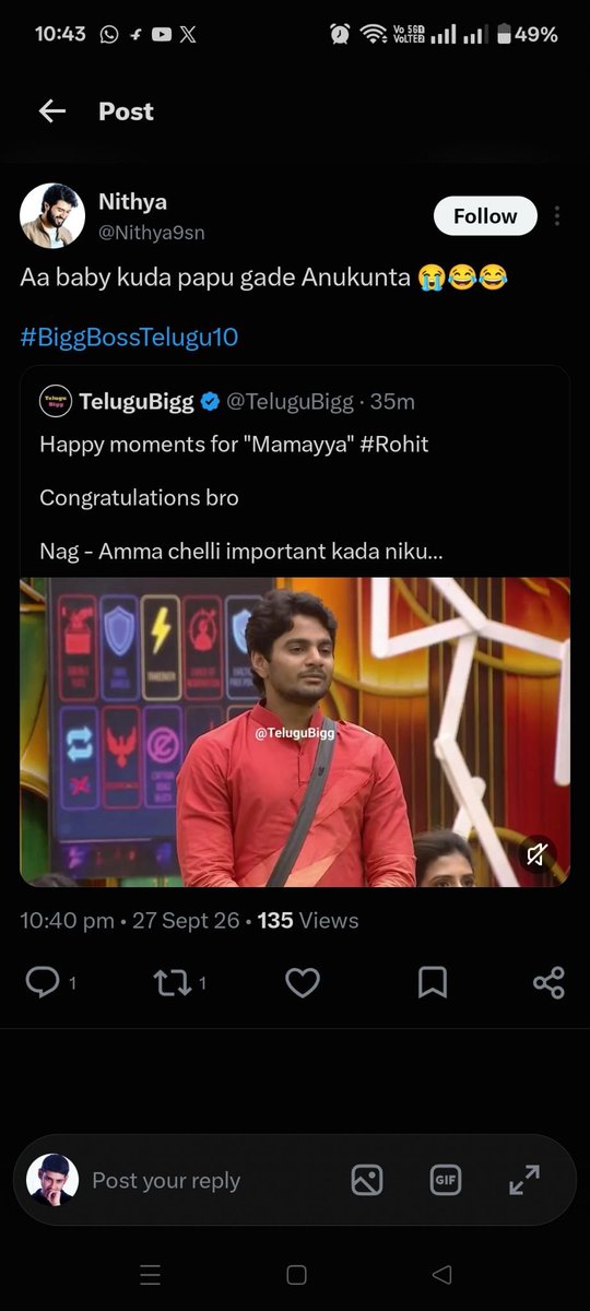 jathirathnam9's tweet photo. What can we even expect from this toxic Thrigun FD 🤢🤢#BiggBossTelugu10 https://t.co/Ry3MErhF7i