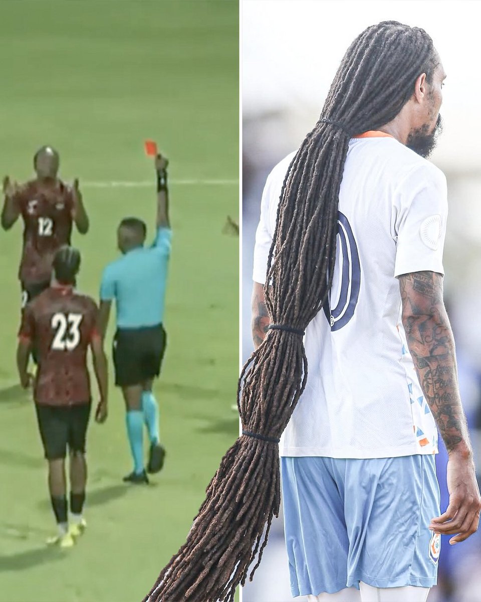 ESPNFC's tweet photo. Anguilla’s Aedan Scipio played the final 21 minutes of their Concacaf Nations League match against Antigua and Barbuda.

Scipio had his hair pulled twice, with both players receiving red cards. It was of little consequence, however, as Antigua and Barbuda were already leading 5-0 at that point 💈