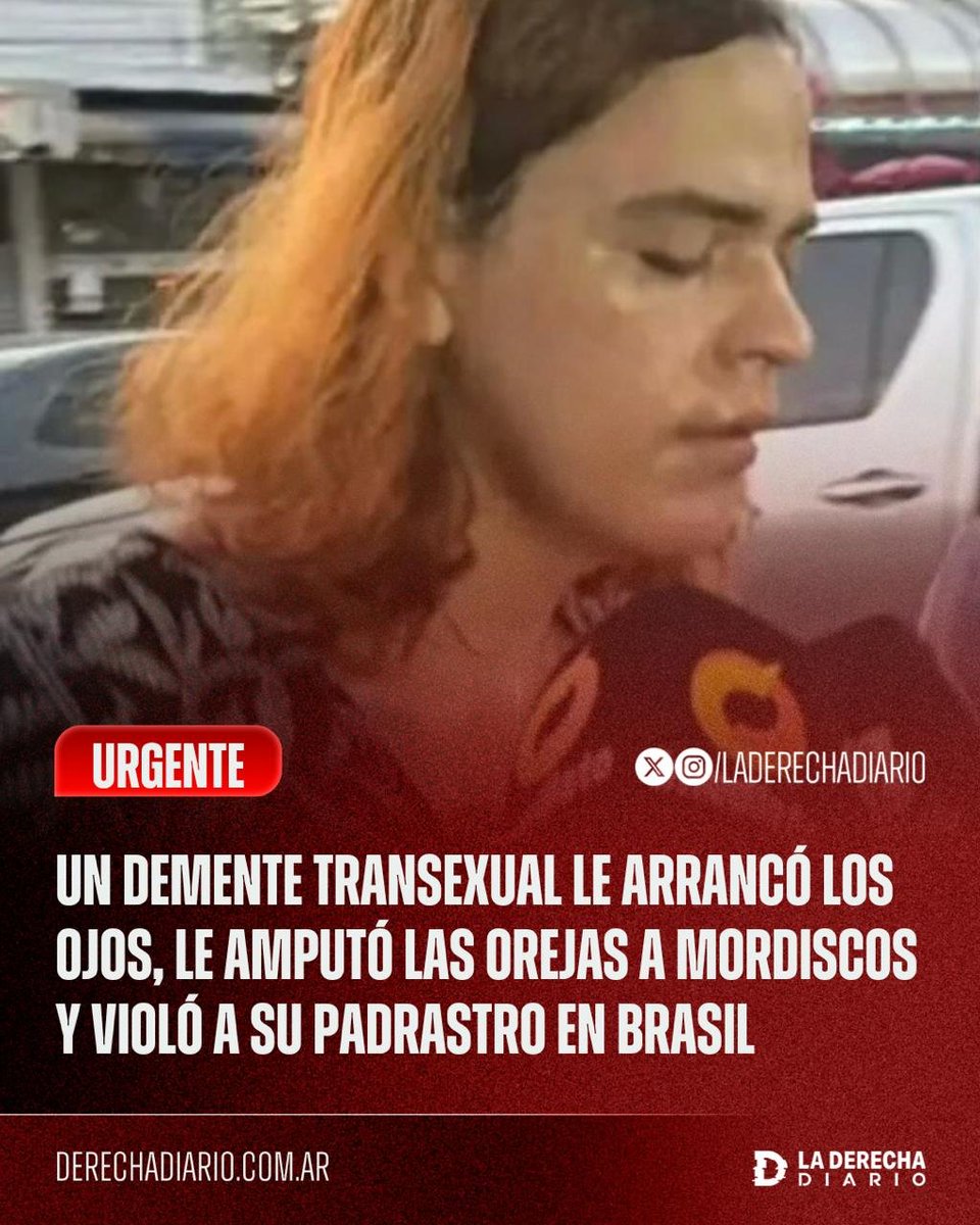 laderechadiario's tweet photo. 🚨🇧🇷🏳️‍🌈🏳️‍⚧️ | UN DEMENTE TRANSEXUAL LE ARRANCÓ LOS OJOS, LE AMPUTÓ LAS OREJAS A MORDISCOS Y VIOLÓ A SU PADRASTRO EN BRASIL

Un psicópata travesti de 31 años fue arrestado en Manaos acusado de atacar brutalmente a su padrastro de 61 años, provocarle la pérdida irreversible de la visión tras arrancarle los ojos, amputarle las orejas a mordiscos y agredirlo sexualmente. La víctima además cayó desde un tercer piso cuando intentaba escapar a ciegas.

El acusado con disforia de género alegó haber sufrido "alucinaciones" tras consumir marihuana.