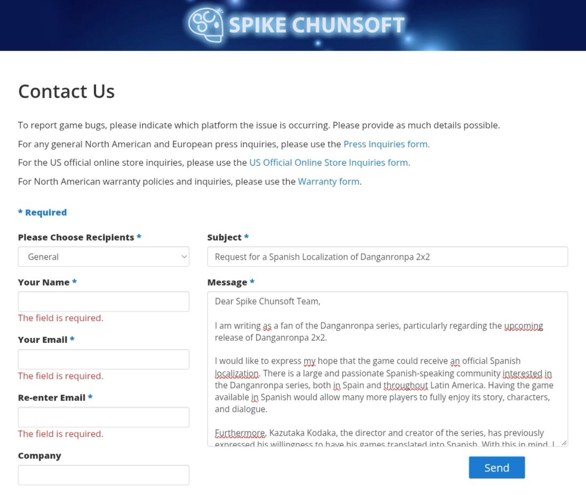 gmtomtom's tweet photo. @kazkodaka Para todos aquellos que desean hacerse escuchar, Spike Chunsoft tiene un apartado de contacto/ atención al cliente en su página web. Si logramos levantar la voz nada es imposible. https://t.co/jupcni3gjF