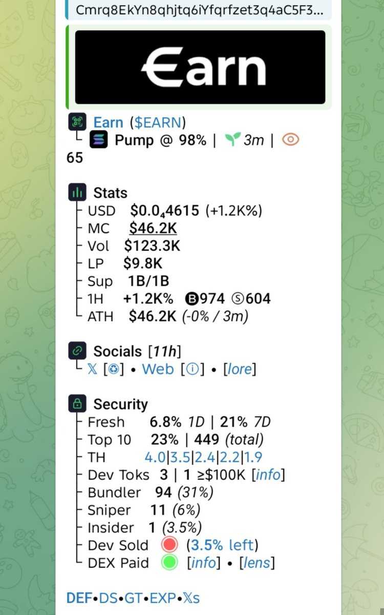 burntMeme01's tweet photo. Watch your entry on $EARN 👀

📌⛓️CA: Cmrq8EkYn8qhjtq6iYfqrfzet3q4aC5F38tLQGUvearn

#SMNO #CRYPTOAI #CRYPTOCLARITYACT #MEMECOIN https://t.co/f7SFsHnAO9