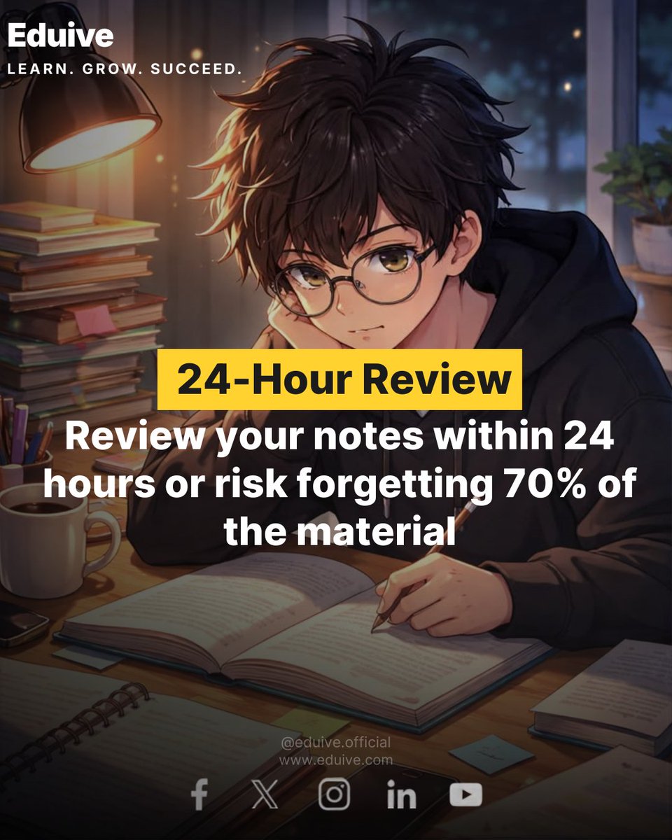 Eduive_Official's tweet photo. High-Impact Note Taking: 3 Techniques to Retain More Information.
Taking pages of passive notes won't help you ace your exams.
#NoteTaking #StudyTips #StudentSuccess https://t.co/Ml3DJcztOK