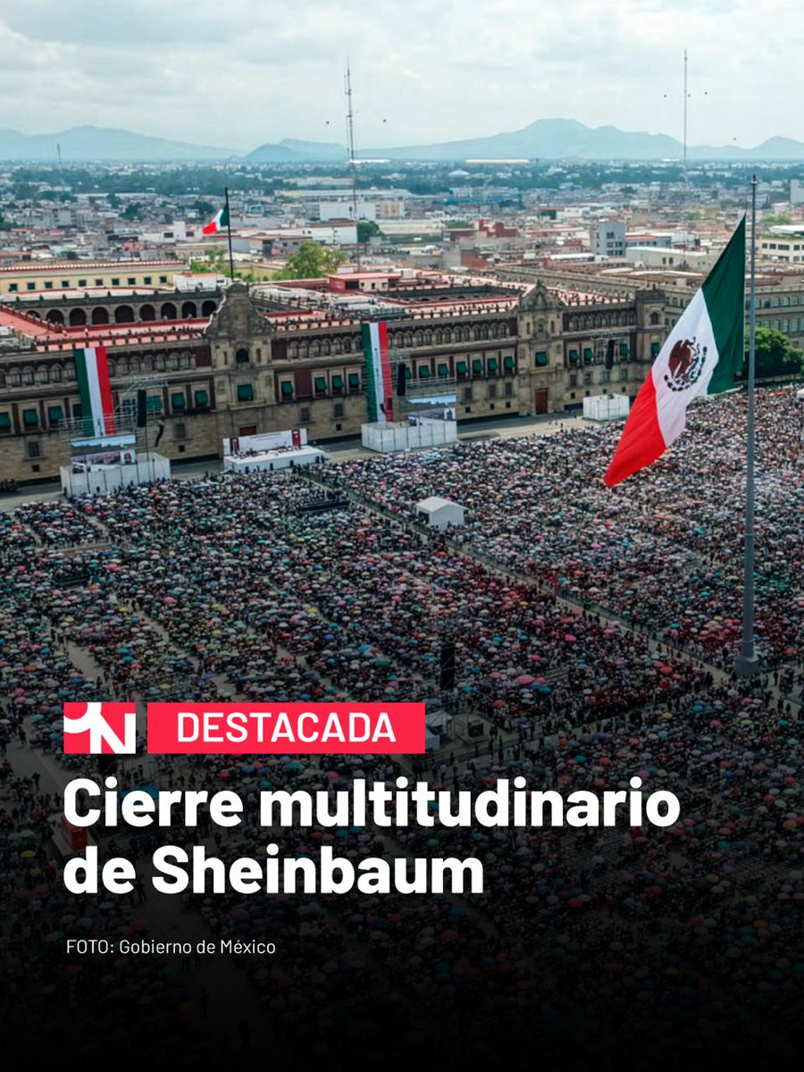 OnceNoticiasTV's tweet photo. 🔴 #EsNoticia |  ¡Histórico cierre en el Zócalo de CDMX! La presidenta @Claudiashein concluye la gira por su Segundo Informe de Gobierno.

Ante 200 mil asistentes, agradece el respaldo ciudadano a la transformación del país.

#OnceNoticias 🔻 https://t.co/T5s5s4MTLu