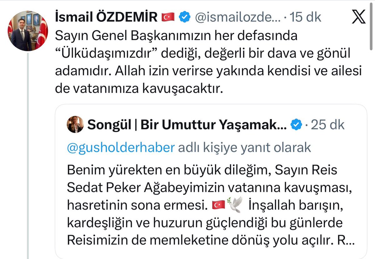 ConflictTR's tweet photo. 🚨 SON DAKİKA | MHP’den Sedat Peker açıklaması

MHP Genel Başkan Yardımcısı İsmail Özdemir, Sedat Peker’in yakında Türkiye’ye döneceğine işaret eden bir açıklama yaptı.

▪Sayın Genel Başkanımızın her defasında “Ülküdaşımızdır” dediği, değerli bir dava ve gönül adamıdır. 

▪Allah izin verirse yakında kendisi ve ailesi de vatanımıza kavuşacaktır.