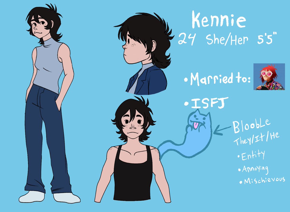 stylobotomy's tweet photo. With no high demand whatsoever here is my Gorillaz oc Kennie who totally isn’t just me https://t.co/i8XPHK90vp