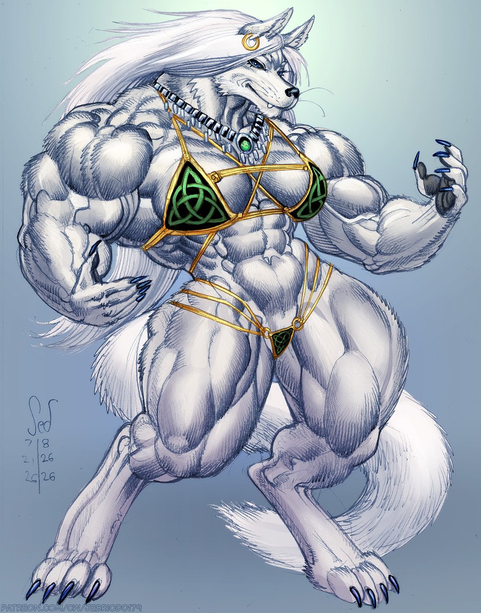 jebriodo's tweet photo. Fenella: Beach Wolf

2026 color sketch commission for FabledHeroes of his big strong Scottish Werewolf lady ready for moonrise at the beach. https://t.co/KWyrbJlD3P