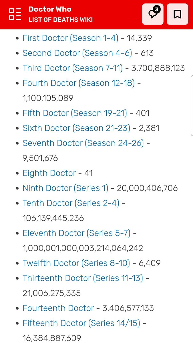 TranquityBase's tweet photo. The best recurring powerscaling bit the Doctor Who fandom has is comparing how many people each Doctor has killed https://t.co/eMfp6pOOLV