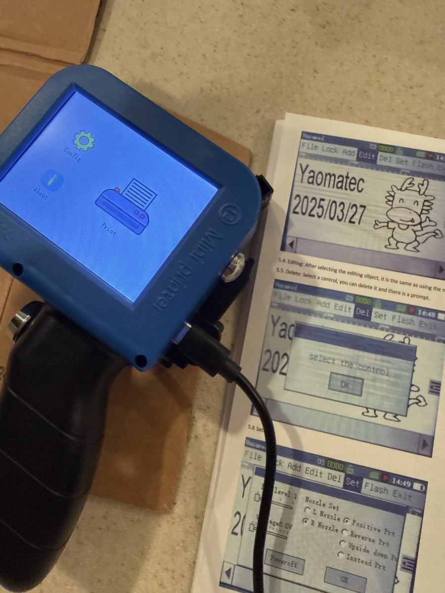 hinathan's tweet photo. Get yourself a stupid little inkjet printer from AliExpress. Go into debt if you have to. It's like having a magical robot Sharpie pen that auto increments and timestamps. Too much fun. Great for labeling kids stuff without fiddly thermal backing tape etc. https://t.co/3Y8vZ2JCd5