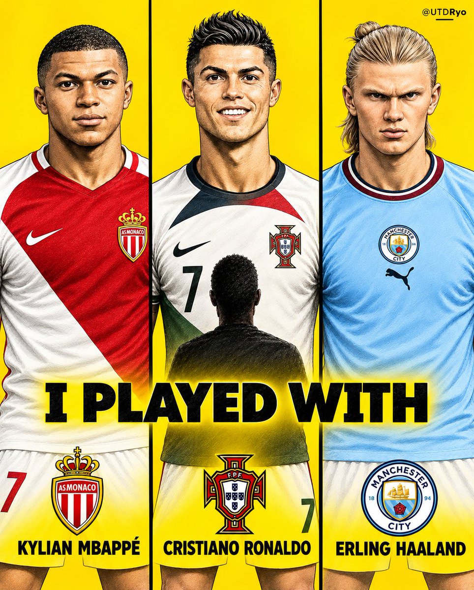 UTDRyo's tweet photo. Name the player who has played with
Kylian mbappe ,Cristiano Ronaldo and Halaand

LEVEL: VERY HARD. https://t.co/KqbhnHojMK