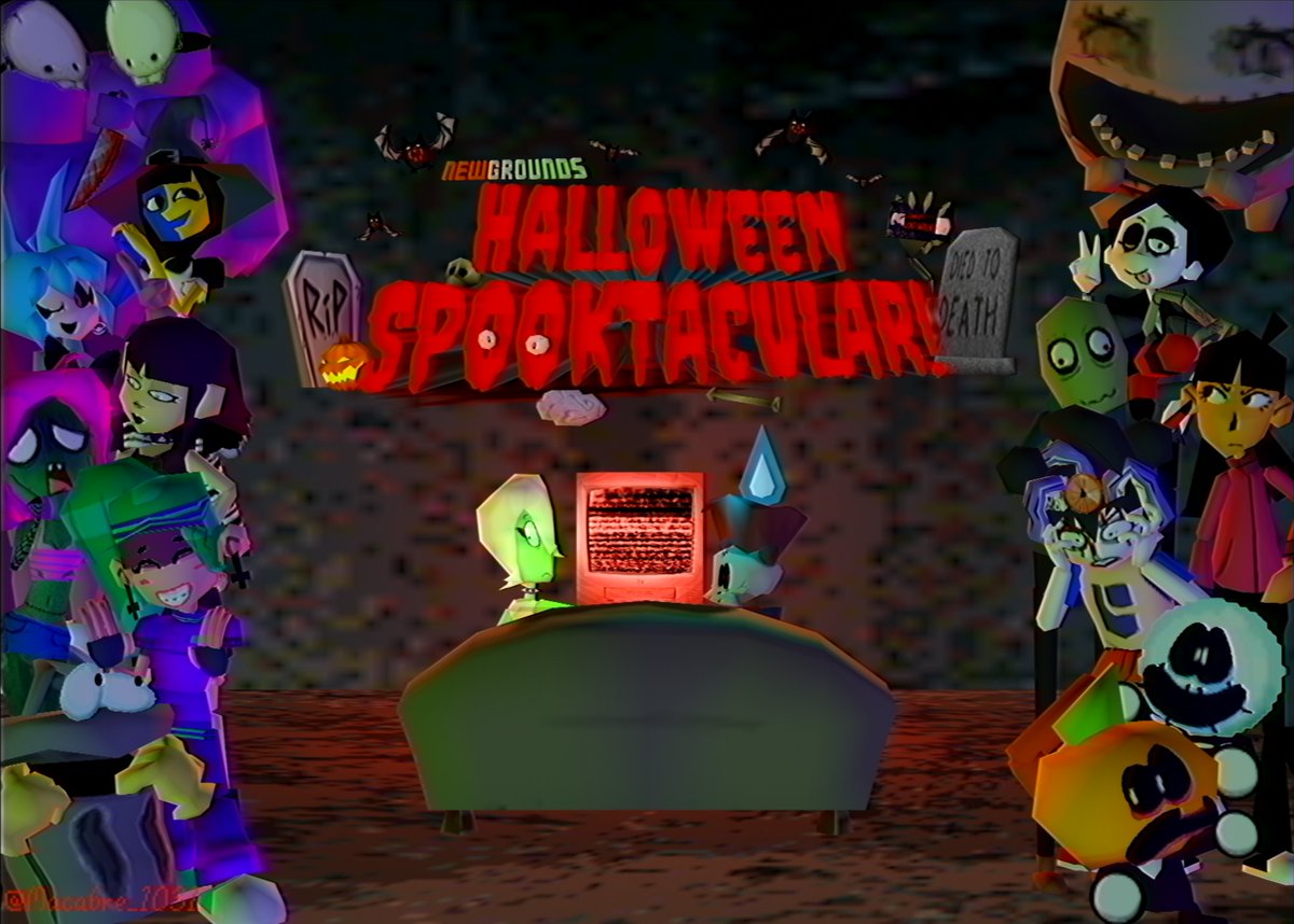 Macabre_1031's tweet photo. 🦇HAPPY HALLOWEEN FROM BOO-GROUNDS!🦇

🎃I had the honor to make the wallart for @Newgrounds for the season, after several months in the making, I've got it finished just in time for the Spooky Month!🎃 https://t.co/xkvdjdQrEm