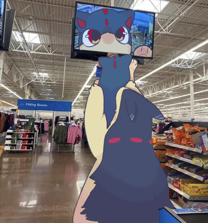 QuilGlitch's tweet photo. At the aisle 3 you can find snacks, clothes and a . . . Quilava? https://t.co/txBv7W2WO4