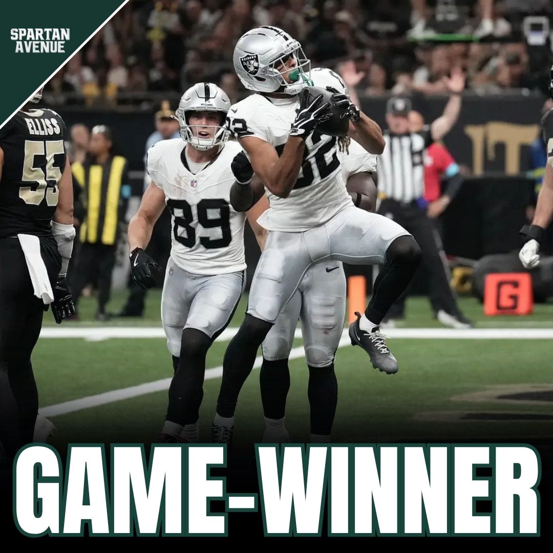 SpartanAvenueFS's tweet photo. For a second week in a row, Kirk Cousins and Cody White connected for a game-winning TD. 

You love to see it.

Story: https://t.co/249xkcvjOp https://t.co/3oeHcxTm4m