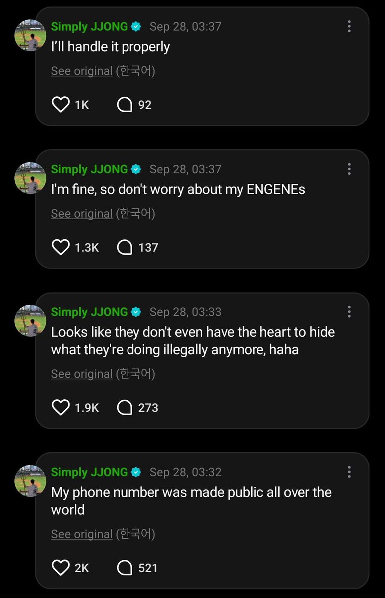 UpdateKBoys's tweet photo. O Jay (ENHYPEN) foi ao Weverse tranquilizar os fãs após revelar que seu número de telefone foi vazado publicamente por sasaengs:

“Meu número de telefone foi divulgado para o mundo inteiro. Parece que eles nem fazem mais questão de esconder que estão fazendo algo ilegal, haha.”

“Estou bem, então não se preocupem, ENGENEs. Vou lidar com isso da maneira adequada.”