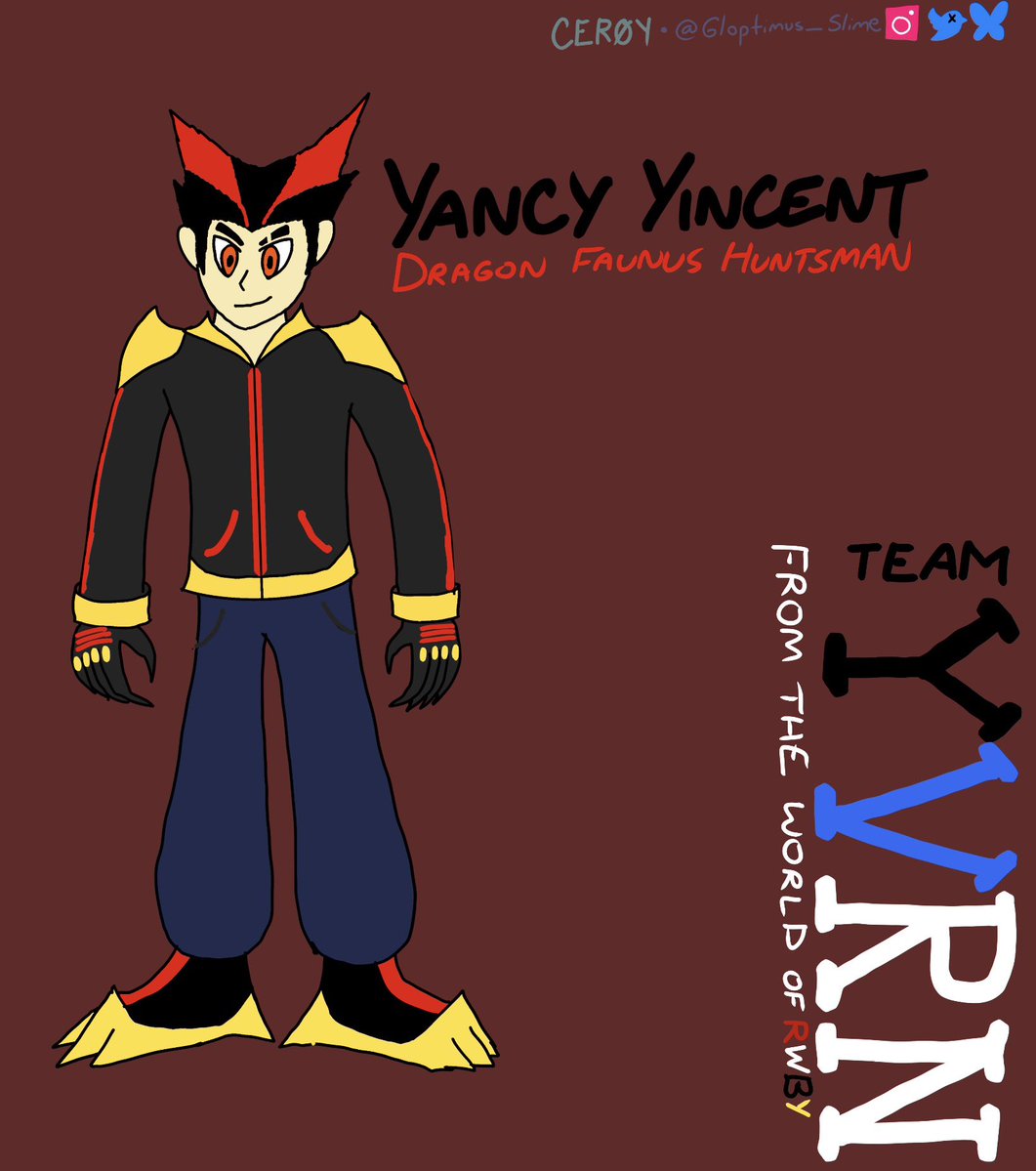 Gloptimus_Slime's tweet photo. Meet my new RWBY OC

Yancy Yincent—leader of team YVRN(Wyvern)

#RWBY https://t.co/t2zncxbHHF