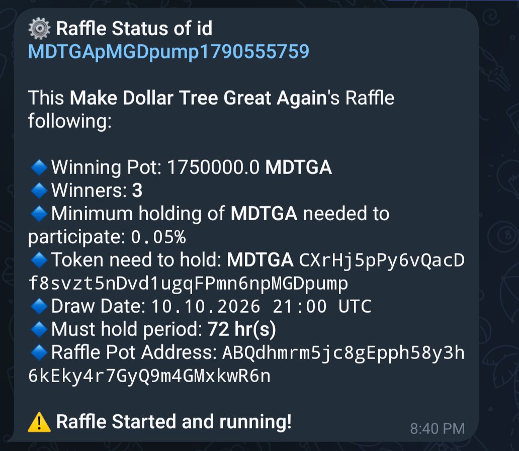 xMDTGA's tweet photo. ATTN ALL: BUY CONTEST IS NOW LIVE
Closes Oct 10th! Have your shot to win some extra tokens!🚀
#Memecoin #Solana #PumpFun #BuyContest https://t.co/o0cKcX6JEc