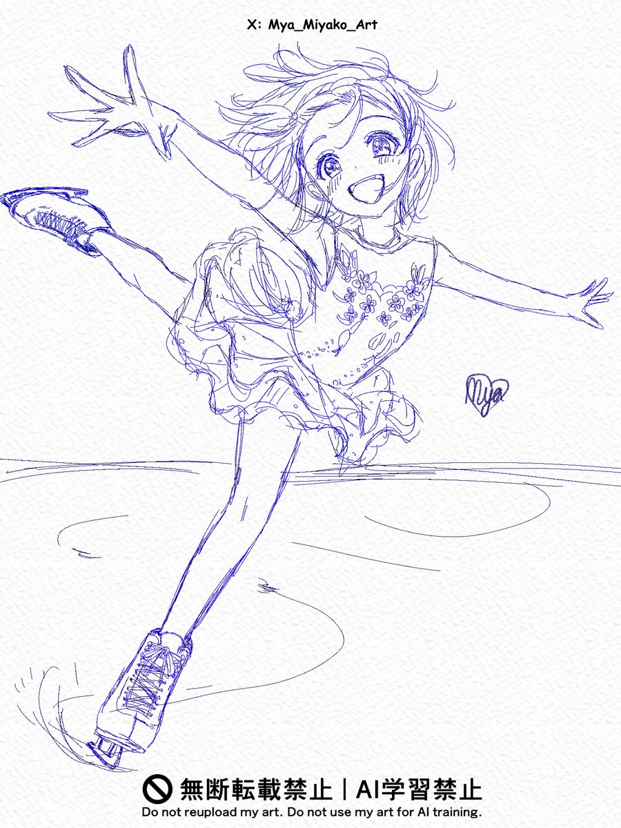 Mya_Miyako_Art's tweet photo. A fan art sketch of Inori-chan tonight and doing dynamic pose studies. I love her dress from All-Japan Figure Skating Novice Championships so much.

#メダリストFA #結束いのり #Medalist #WIPㅤ https://t.co/GrfxcTJ6zK