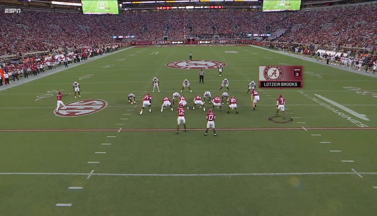 buzzmable's tweet photo. Didn't even realize Alabama's first touchdown yesterday was out of 12 personnel. 

This is a crazy look too. Great call by Grubb. https://t.co/7vT1TOxbAH