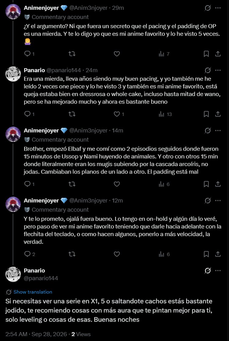 Anim3njoyer's tweet photo. Lo que llora la gente cuando sueltas factos es tremendo.😂

El pacing y padding de One Piece fue y SIGUE siendo una una mierda. ¿Ha mejorado con respecto a otros arcos? Obvio. ¿Sigue siendo una puta mierda? Sí. ¿Sigue siendo mi anime favorito? También. 🤷‍♀️ https://t.co/dvWOVy0ebj