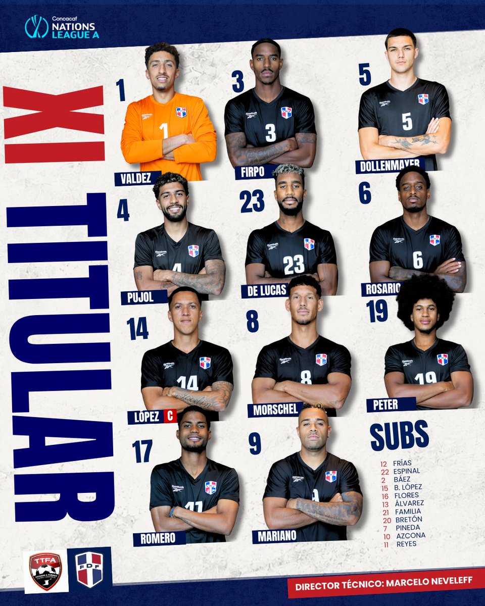 sedofutbol's tweet photo. Alineación titular del partido 🇹🇹 #TrinidadYTobago 🆚 #RepublicaDomimicana 🇩🇴 #CONCACAFNationsLeague https://t.co/m9O1IAxXp0