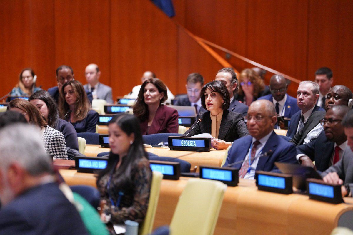 MakaB__'s tweet photo. During #UNGA High-Level Week, I addressed the UN Peacebuilding Commission Ministerial Meeting, reaffirming Georgia’s commitment to #peace, national ownership &amp; #sovereign decision-making. We know the cost of conflict—and what peace makes possible. #Georgia #UNGA81 #Peacebuilding https://t.co/Bmu2zvNmLp