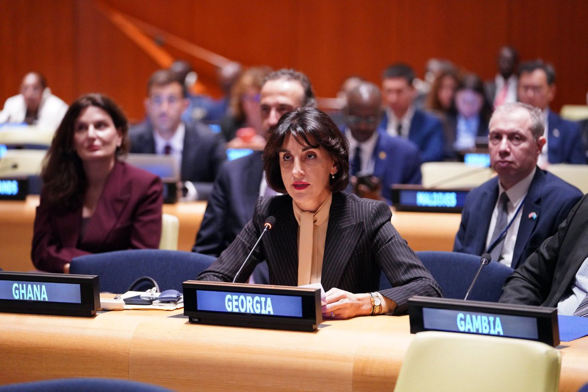 MakaB__'s tweet photo. During #UNGA High-Level Week, I addressed the UN Peacebuilding Commission Ministerial Meeting, reaffirming Georgia’s commitment to #peace, national ownership &amp; #sovereign decision-making. We know the cost of conflict—and what peace makes possible. #Georgia #UNGA81 #Peacebuilding https://t.co/Bmu2zvNmLp