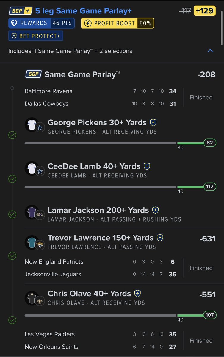 TopShelfSP's tweet photo. Cash the NFL Sunday Simple Parlay 🤑

✅ George Pickens 30+ Rec Yards
✅ CeeDee Lamb 40+ Rec Yards
✅ Lamar Jackson 200+ PR Yards
✅ Trevor Lawrence 150+ Pass Yards
✅ Chris Olave 40+ Rec Yards https://t.co/jb8vdK44u3