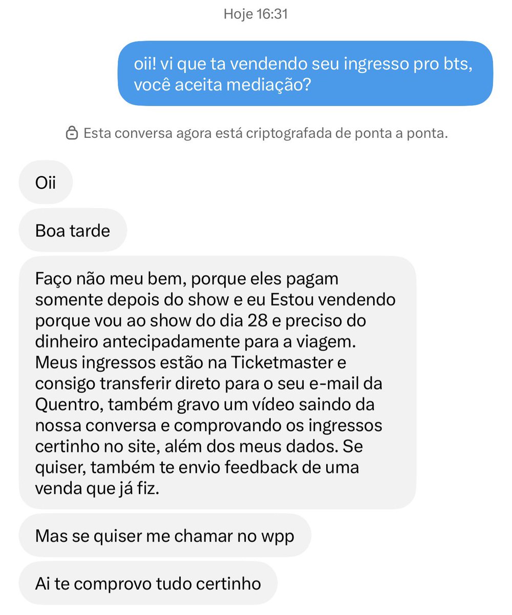 ruelmendes's tweet photo. é exatamente o mesmo texto, mas sao 3 contas diferentes, se tentarem comprar ingresso pro bts e receberem isso, fujam https://t.co/NLQ1hJpic0