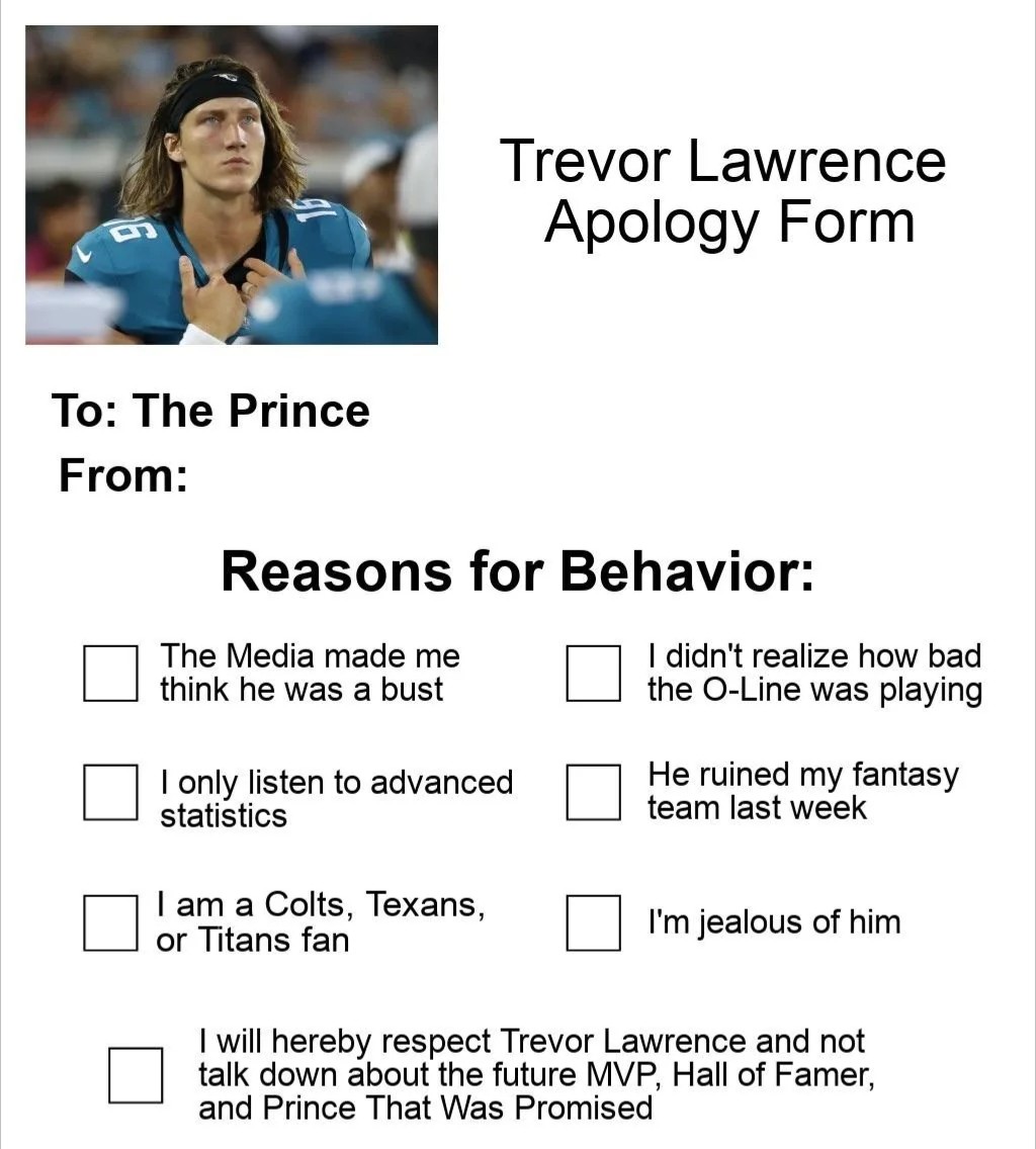 dupezzz's tweet photo. Trevor doubters and people who think Herbert is better please fill this out and return to @Jaguars https://t.co/z73N3qfZ7d