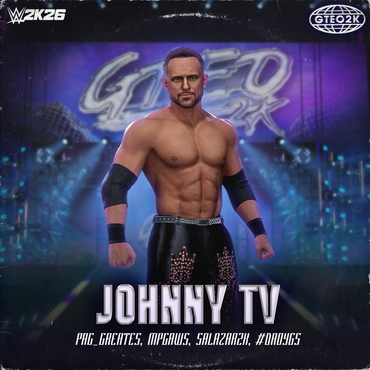 MPCAWS's tweet photo. Johnny TV (@TheRealMorrison) is available NOW in #WWE2K26‼️       

Brought to you by @GTEO2K
CAW: @PAC_Creates
Attire:  @MPCAWS
Moveset: @Salazar2k 

SEARCH: "JOHNNYTVAEW" to find it.  

Tags: GTEO2K,PACCREATES, MPCAWS,     

Thanks to @Da0Ygs for the belt, check out all the attires they have done for all eras of Johnny. (linked below) 

Download him now and STAY TUNED for more content!