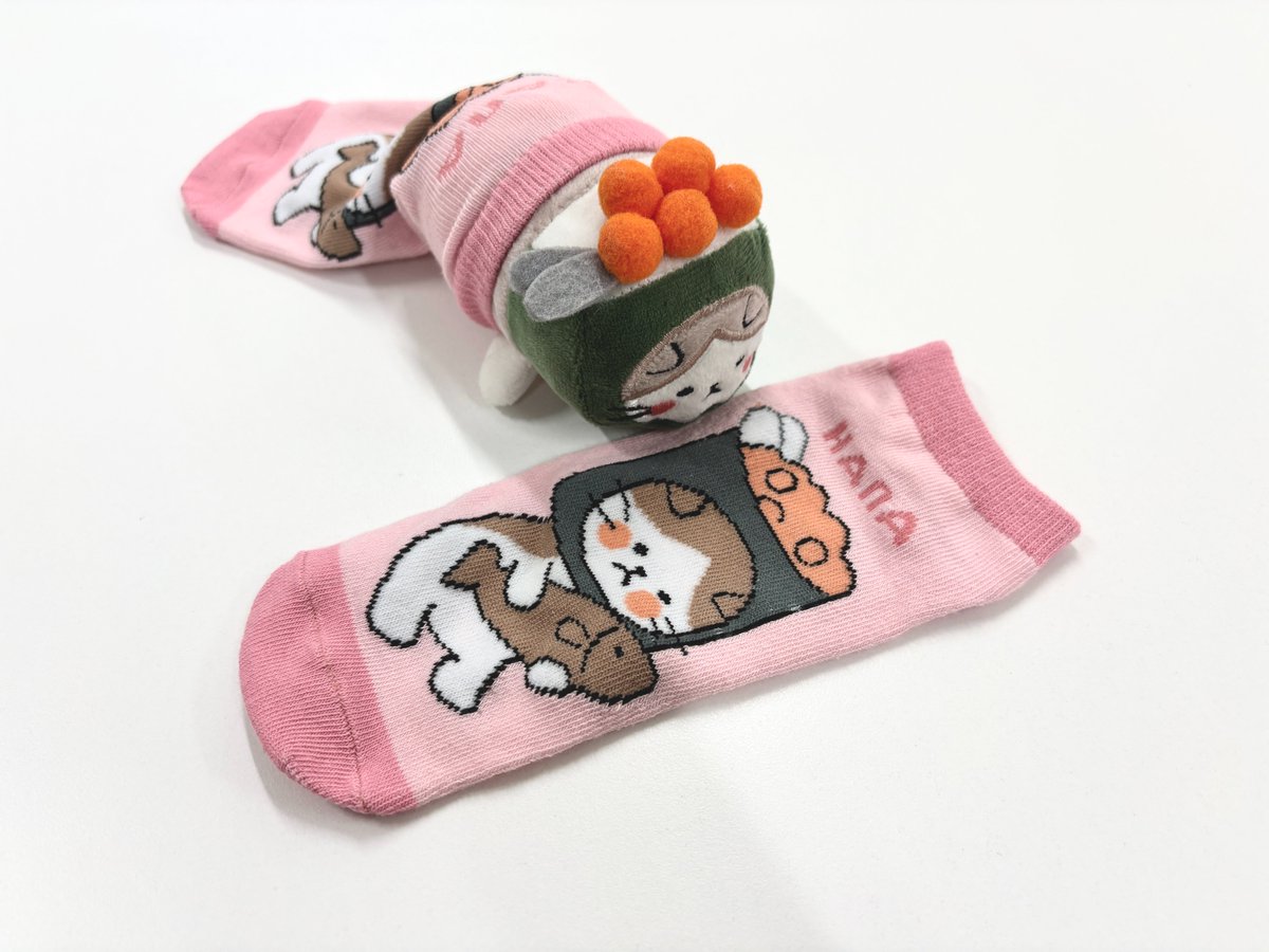 caburunyan's tweet photo. ハナも靴下履いてお仕事行くのにゃ〜😼🩷

#かぶるにゃん　#ぬい撮り　#靴下 https://t.co/teLmPq5mZz