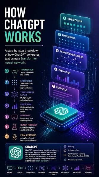 OpenAi221's tweet photo. 🤖 How ChatGPT Works

Prompt → Tokens → Embeddings → Transformer → Prediction → Response

⚡ Simple input. Complex processing. Smart output.

🔖 Save this! https://t.co/wpeOvqwFah