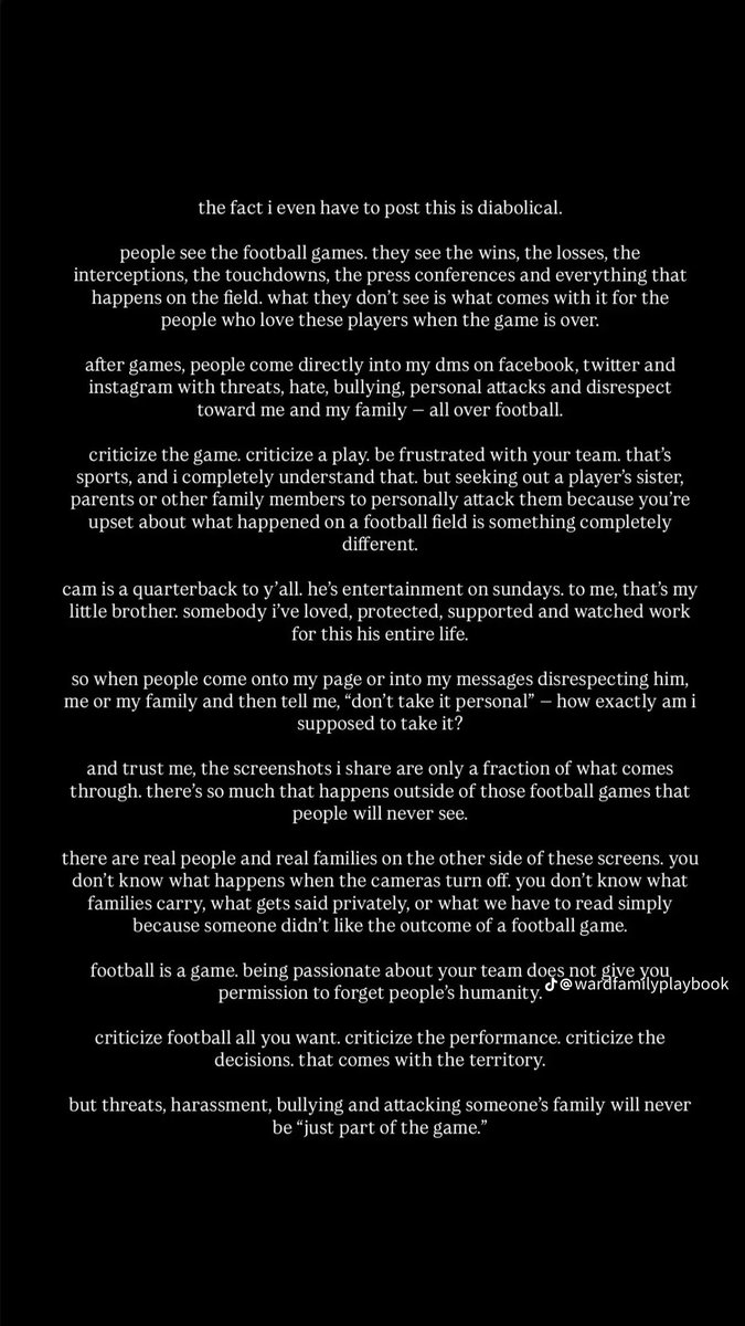 MLFootball's tweet photo. 🚨🚨BREAKING NEWS🚨🚨

#Titans QB Cam Ward’s sister says their family has received threats, harassment and personal attacks from fans over his play.

“Football is a game… threats, harassment, bullying and attacking someone’s family will never be ‘just part of the game.’”

WOW. https://t.co/MHKQp3lqNZ