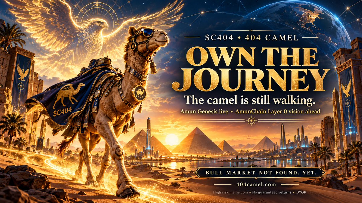 C404Camel's tweet photo. 🐪 OWN THE JOURNEY.
The camel is still walking.
Amun Genesis is live, and we’re preparing to share more of the research and development behind AmunChain Layer 0.
If the vision speaks to you, explore the community and decide for yourself.
🌐 https://t.co/XVRUTfhfSV
BULL MARKET NOT FOUND. YET.
⚠️ High risk. DYOR. #C404 #404CAMEL #AmunGenesis #AmunChain #Solana