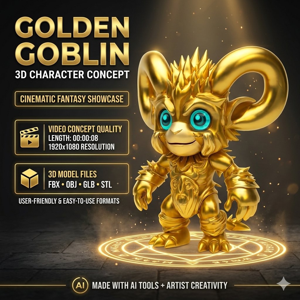anyinfo69's tweet photo. Golden Goblin 3D Character Model & Cinematic Video | Fantasy Asset https://t.co/dJVuZXZKhX
#GoldenGoblin #3Dcharactermodel #fantasycreature3D #cinematicvideoshowcase #FBX #OBJ #GLB #STL #gameasset #hyperrealistic3Dcharacter #AIassisteddigitalart #goldenmonster3D https://t.co/DAoPGPbcEV
