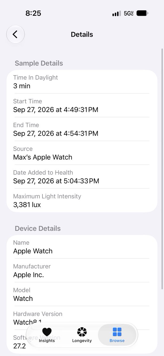 mweinbach's tweet photo. I never knew this, Apple Health had a time in daylight metric that’s done via the lux sensor in the Apple Watch https://t.co/XtxwCg8bv4
