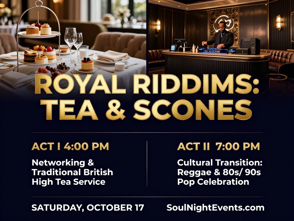Randbreloaded's tweet photo. A sophisticated British tea time... but make it an absolute hype session. 🇬🇧 ✨ Get ready for luxury tea, scones, &amp; a flawless transition into dancehall &amp; 90s pop. Lock in your tickets TODAY: https://t.co/LReQPNn80o #RoyalRiddims #UKVibes #NYCExpats #TeaTimeNYC #SoulNightEvents https://t.co/yYVOMoLggL
